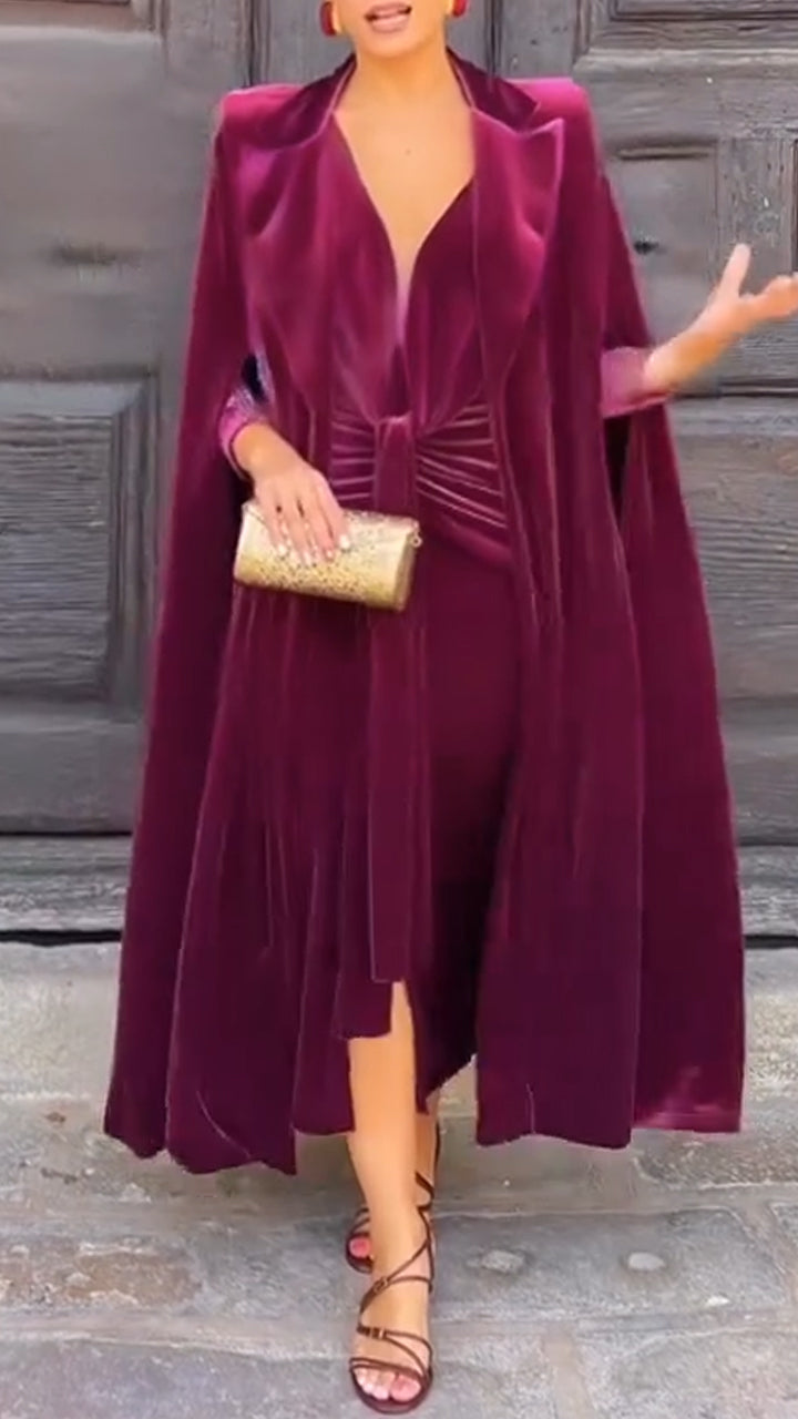 Ladies Interior Split Slim Fit Dress+ Cardigan Solid Color Elegant Temperament Set