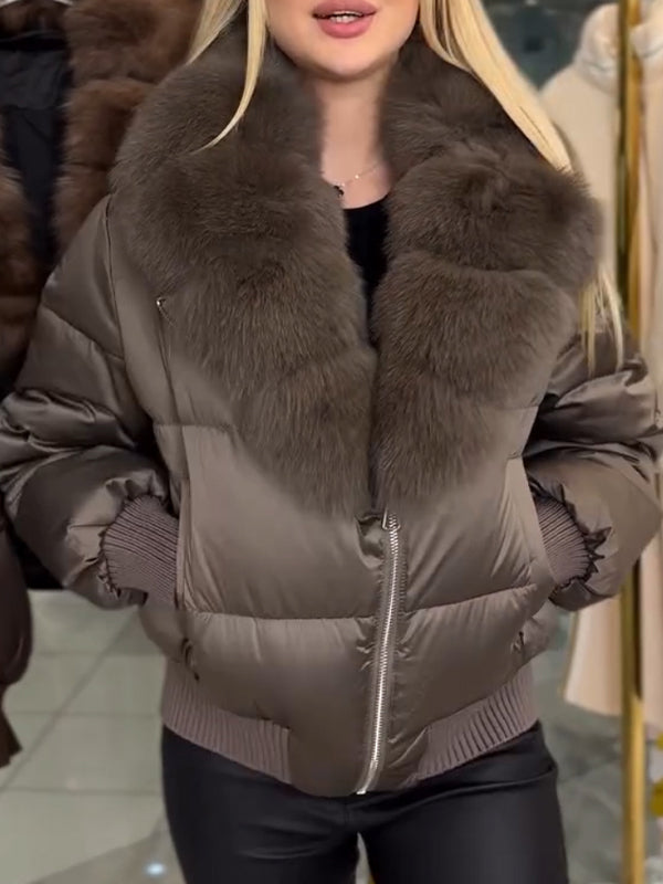 Women Fur Collar Casual Cotton Jacket