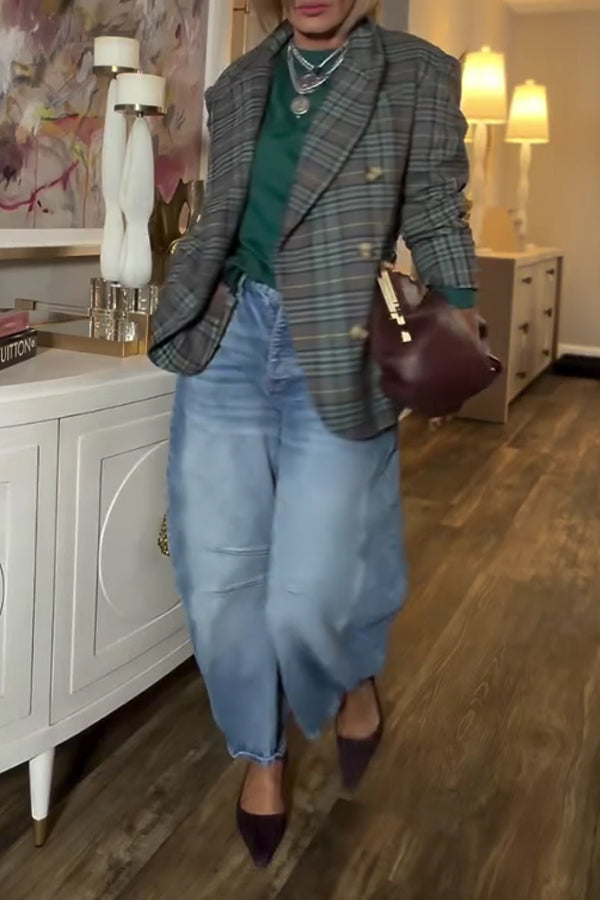 Women Cozy Casual Color-Blocked Striped Sleeve Crew Neck Sweatshirt