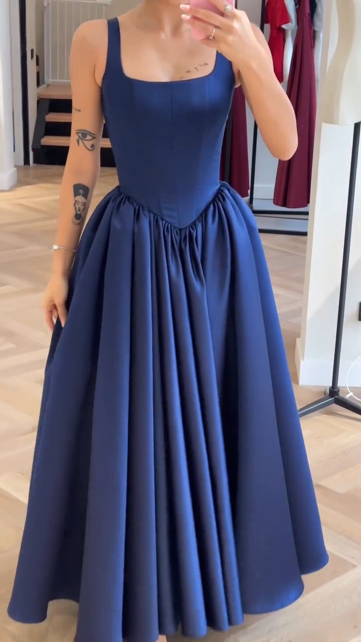 Ladies Suspender Patchwork Solid Color Elegant Temperament Dinner Party Dress