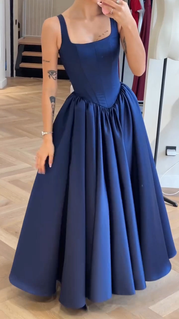 Ladies Suspender Patchwork Solid Color Elegant Temperament Dinner Party Dress