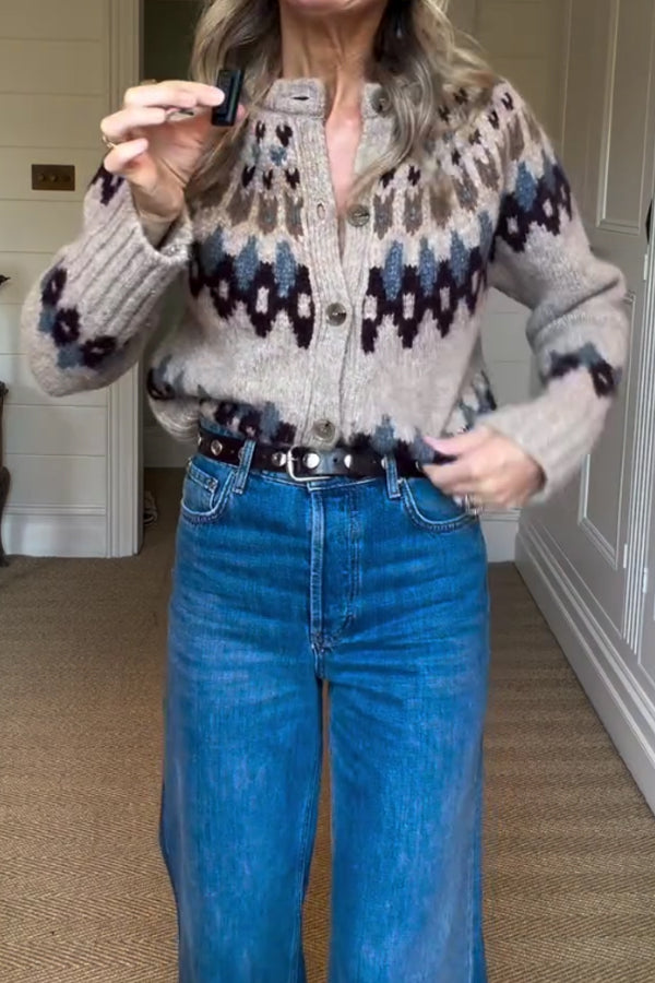 Women Retro Pattern Cardigan Sweater