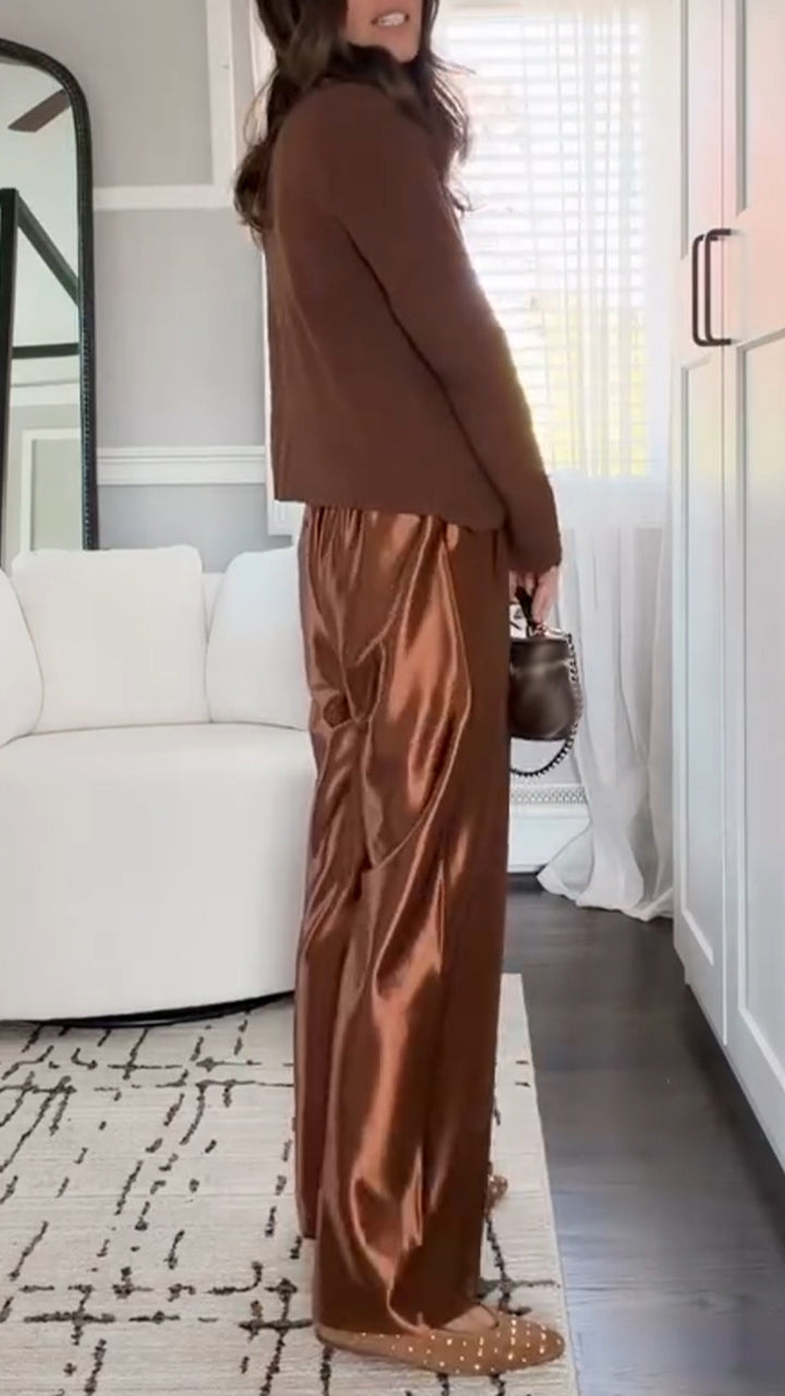 Women V-neck Button Knit Cardigan+ Pants Casual Set