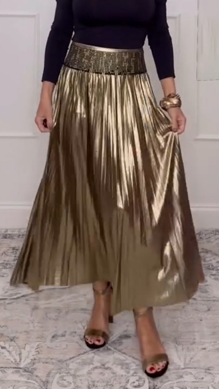 Ladies Shiny Casual Pleated Skirt