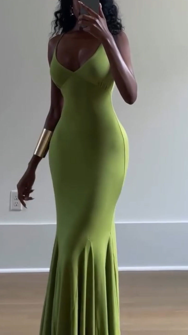 Ladies Suspender Solid Color Splicing Slim and Sexy Temperament Dress