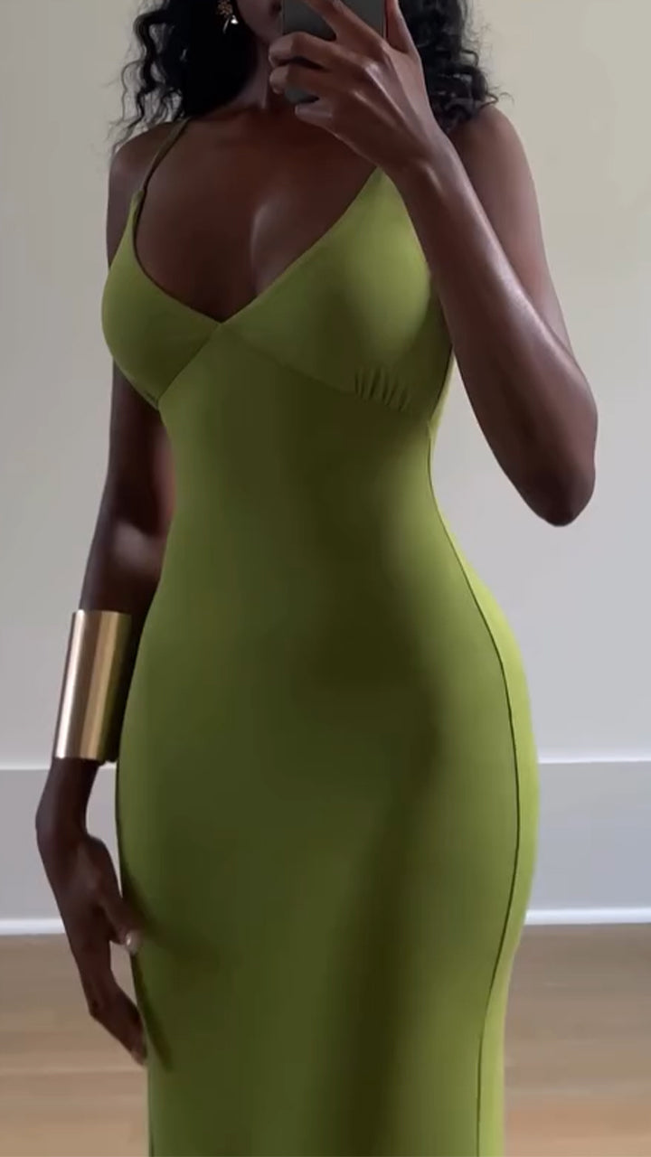 Ladies Suspender Solid Color Splicing Slim and Sexy Temperament Dress