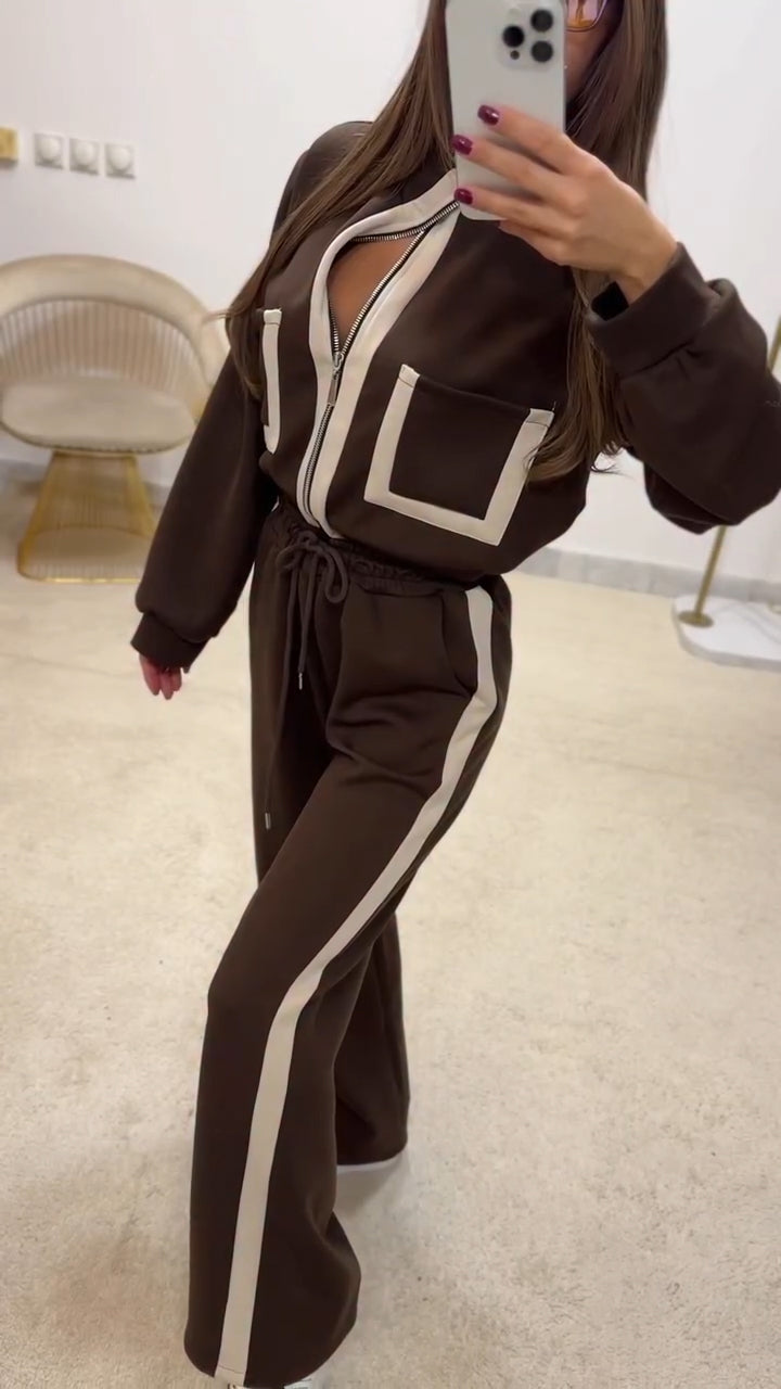 Women Stand Collar Jacket+ Drawstring Pants Casual Set