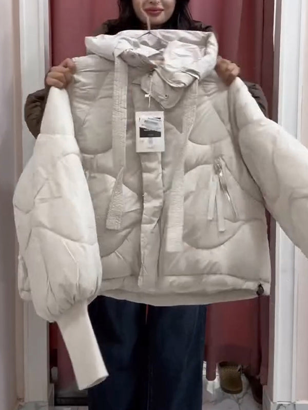 Women Hooded Breasted Drawstring Casual Cotton Jacket