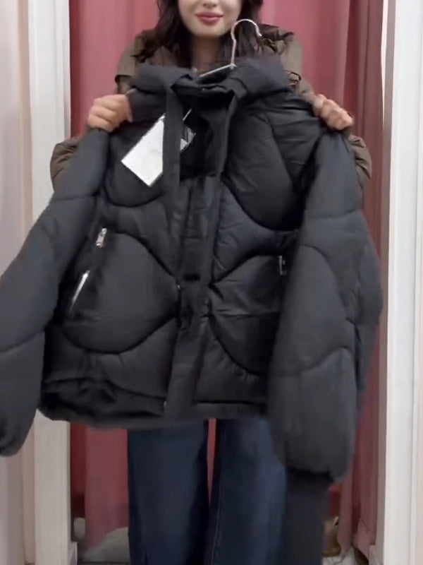 Women Hooded Breasted Drawstring Casual Cotton Jacket