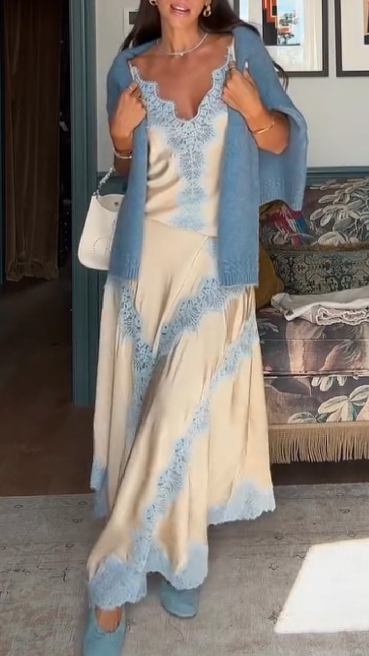 Women Suspender Printed Top+ Skirt Elegant Casual Set