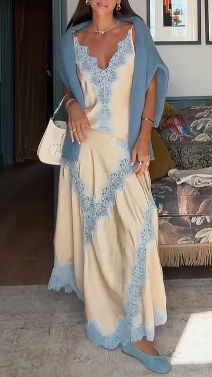 Women Suspender Printed Top+ Skirt Elegant Casual Set