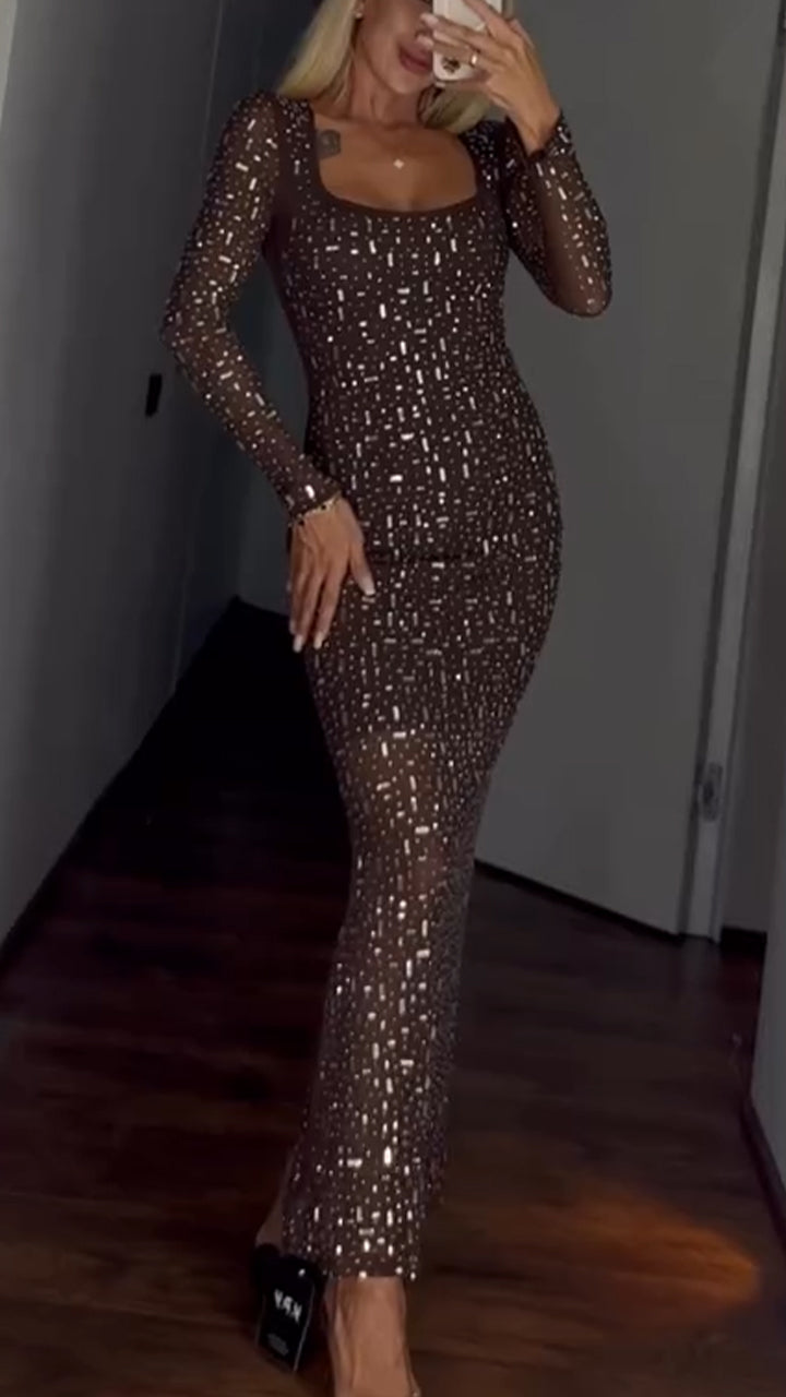 Women U-neck Slimming Shining Temperament Casual Dress