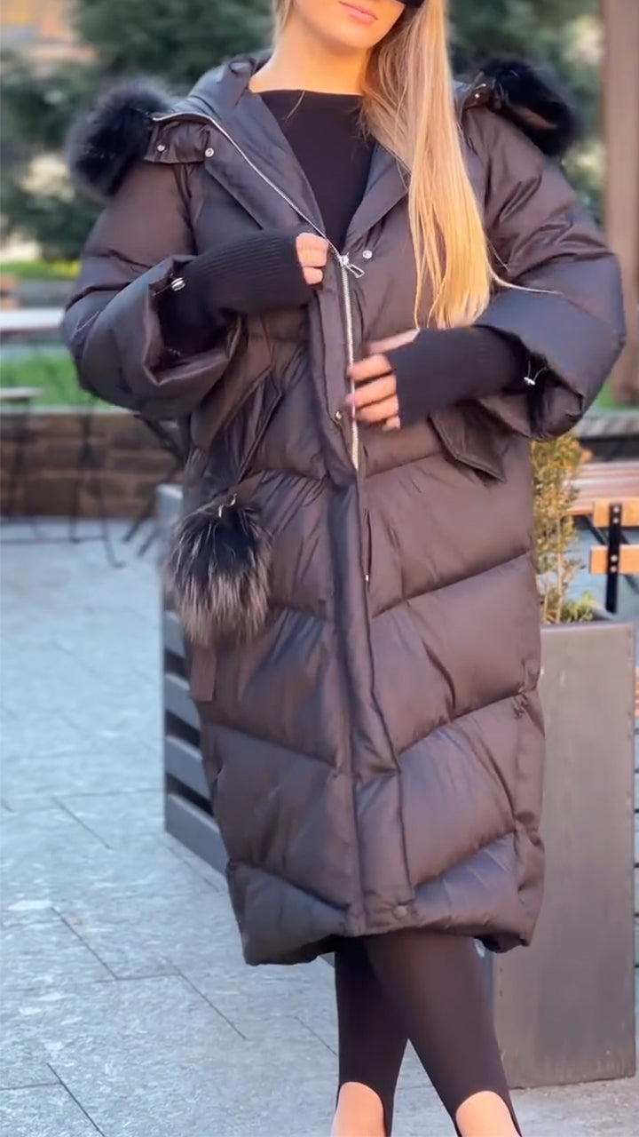 Women Hooded Plush Patchwork Knitted Sleeves Casual Long Cotton Jacket