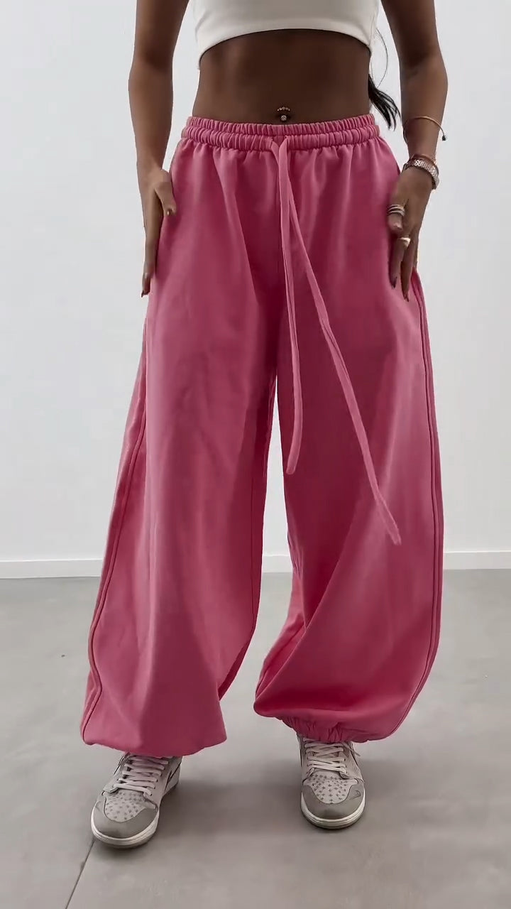 Women Drawstring Solid Color Sports Casual Wide Leg Pants