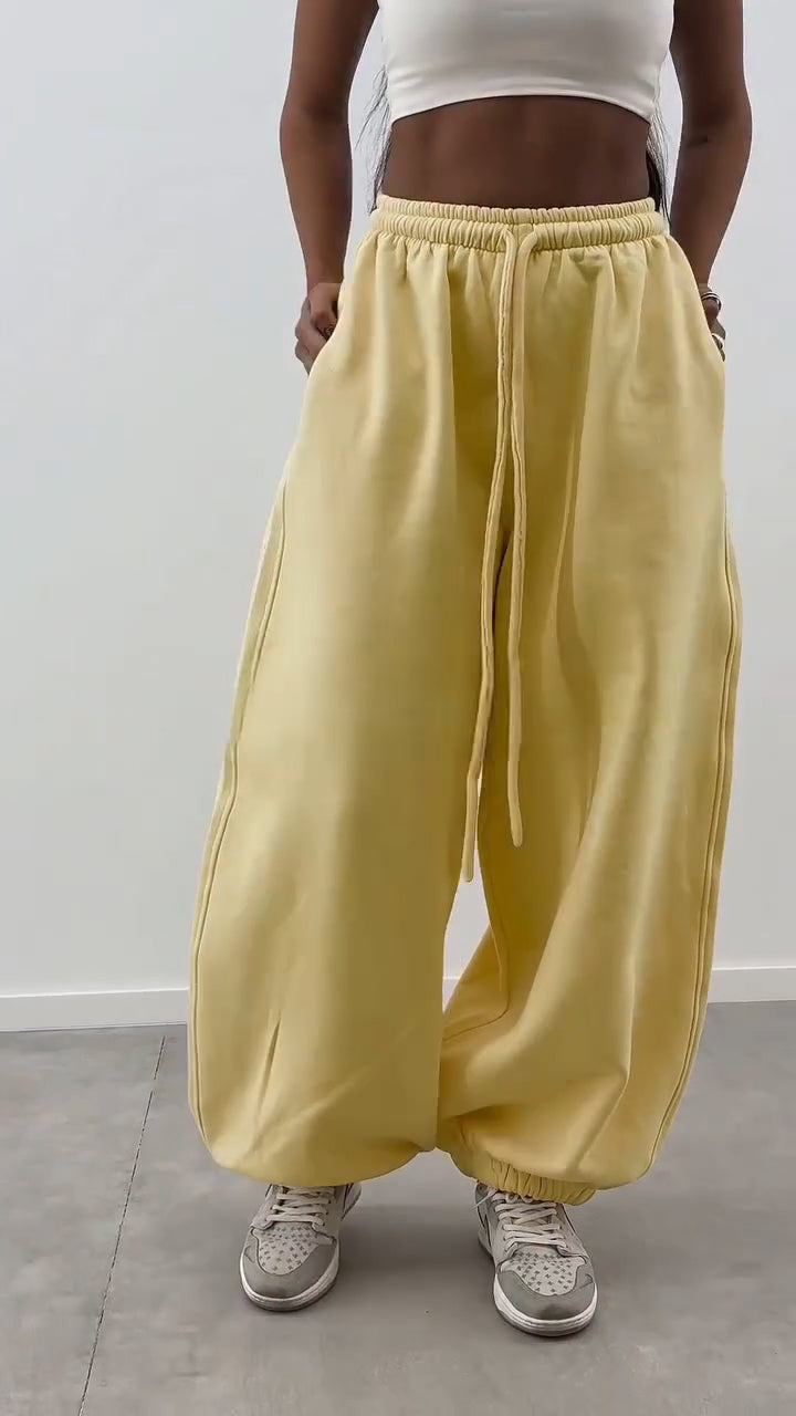 Women Drawstring Solid Color Sports Casual Wide Leg Pants
