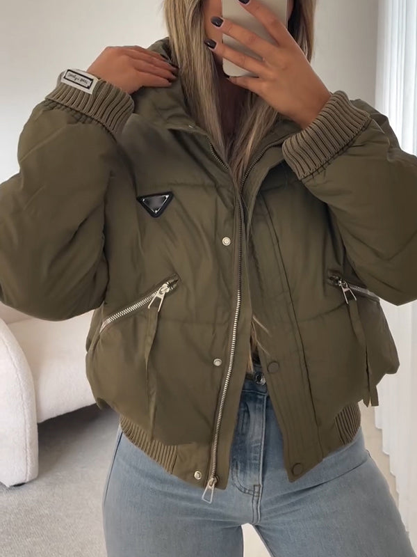 Women Collar Patchwork Casual Cotton Jacket