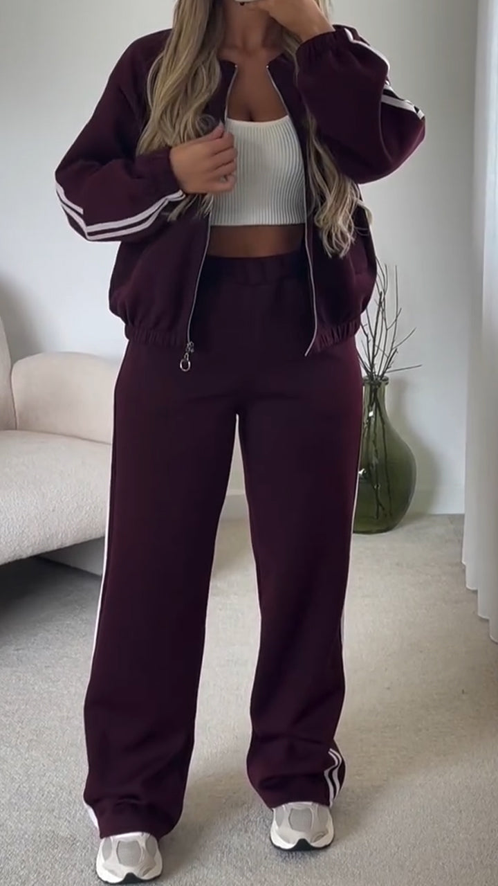 Women Collar Vertical Stripe Casual Suit