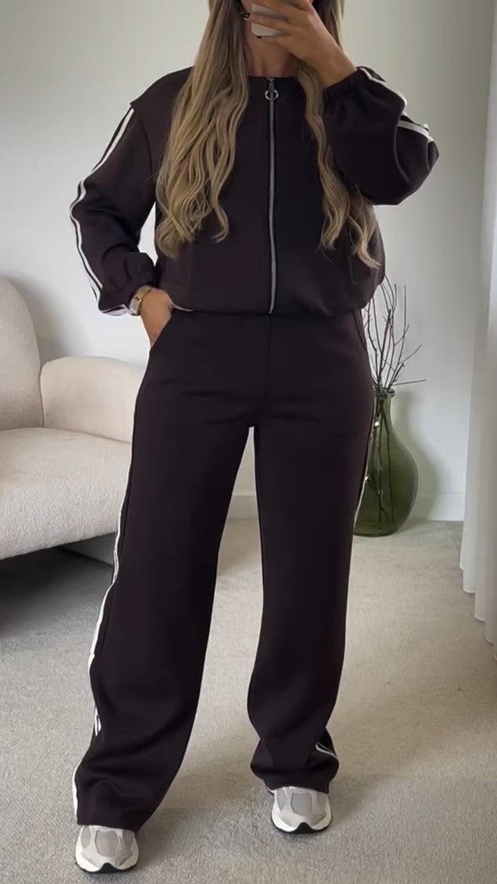 Women Collar Vertical Stripe Casual Suit