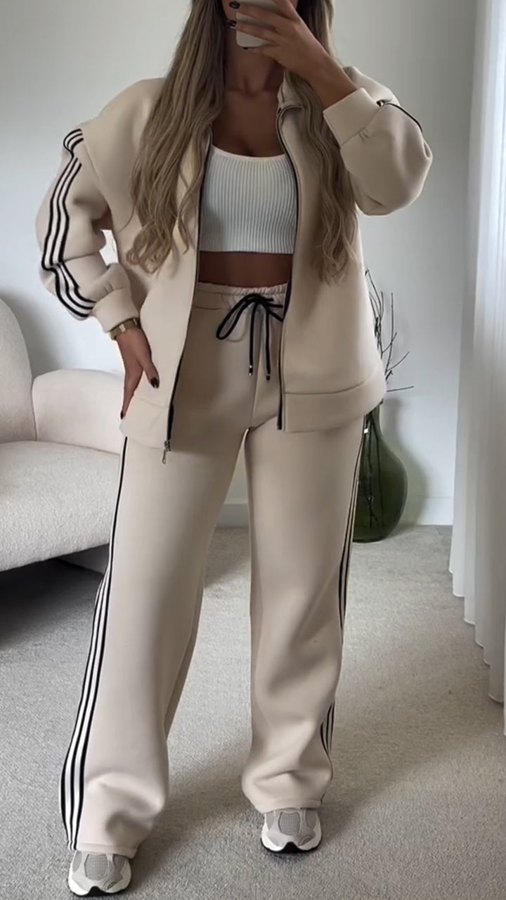 Women Collar Vertical Stripe Casual Suit