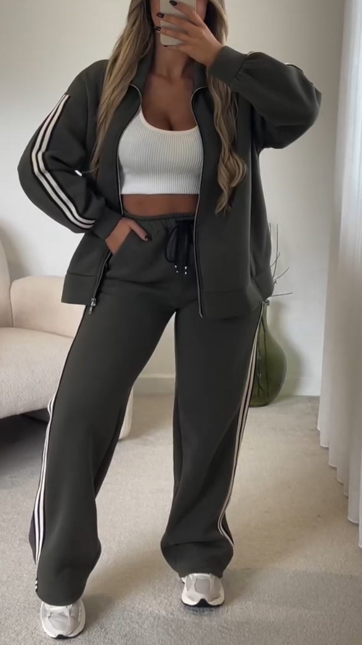 Women Collar Vertical Stripe Casual Suit