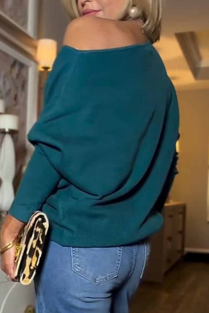 Women Round Neck Solid Color Casual Top