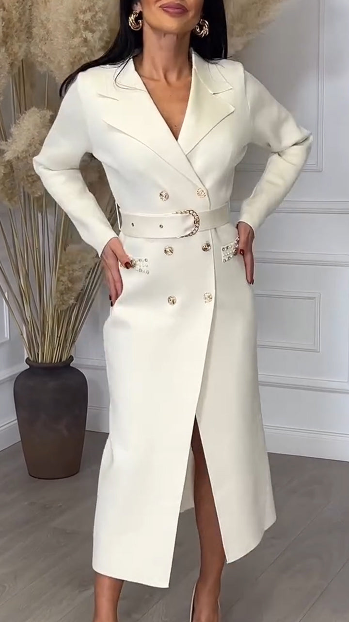 Women Lapel Double Breasted Casual Windbreaker with Temperament