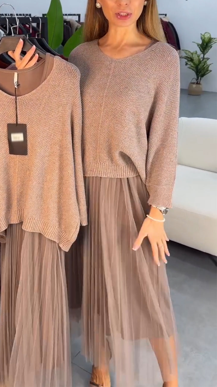 Women Interior Patchwork Dress+ Top Casual Suit