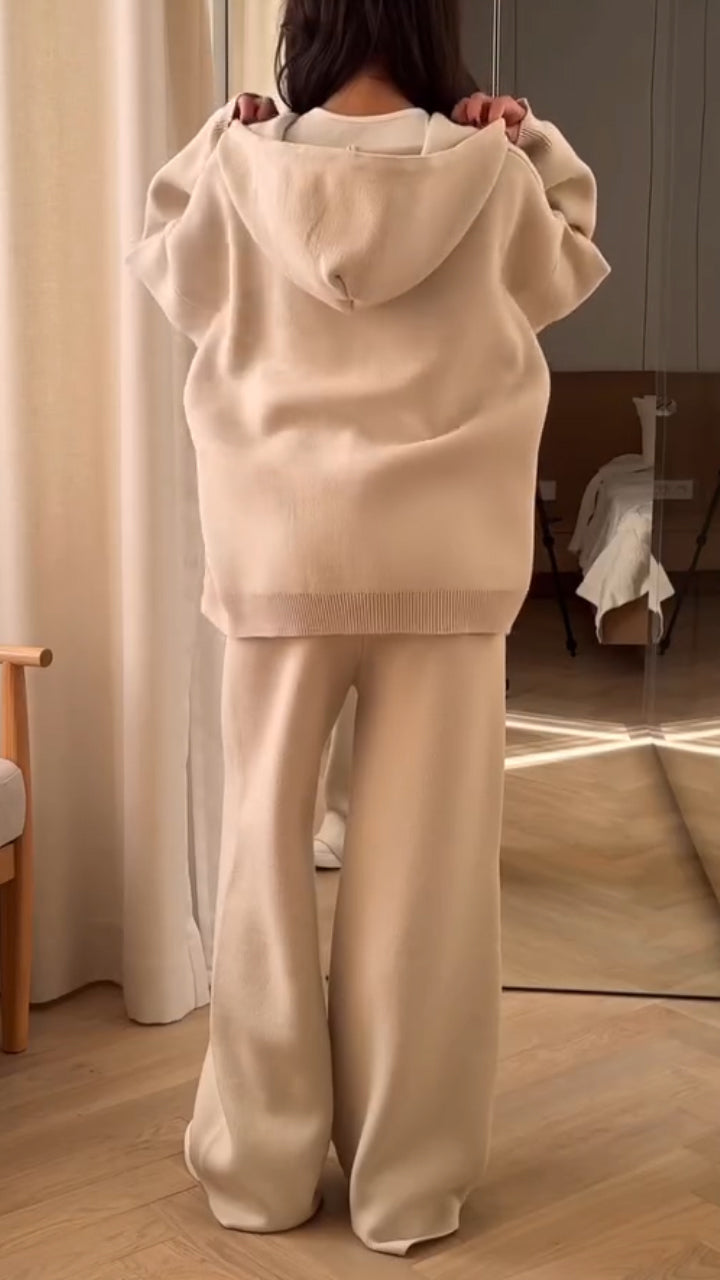 Women Hooded Drawstring Jacket+ Pants Casual Set