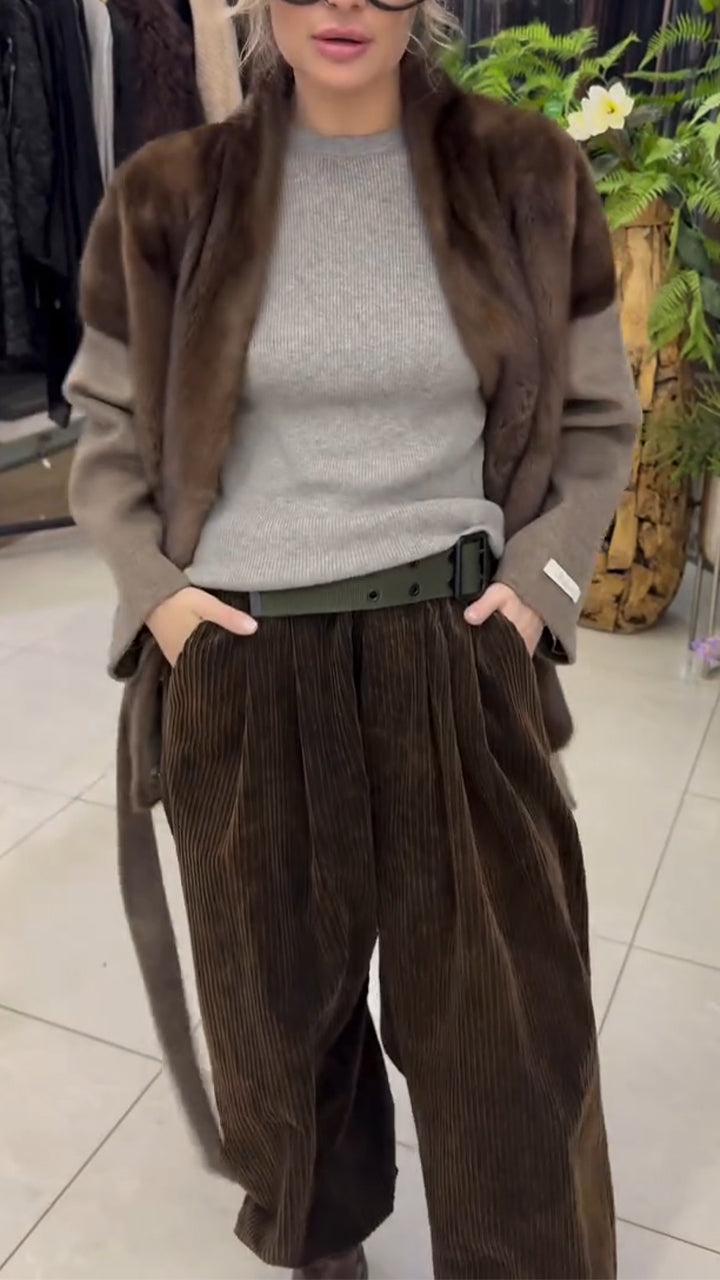 Women Spliced Plush Contrasting Color Coat+ Pants Casual Set