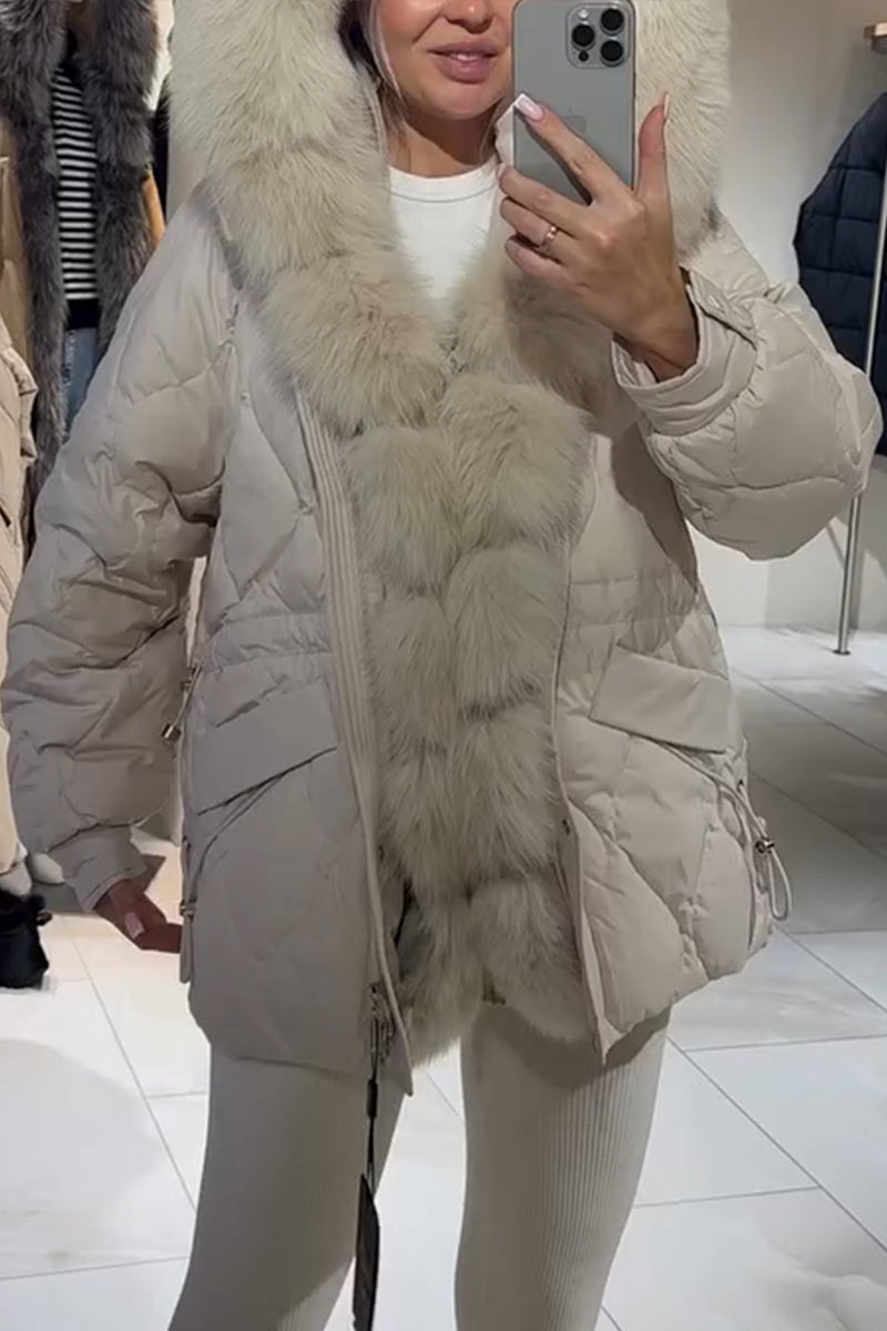 Women Hooded Patchwork Plush Casual Cotton Jacket