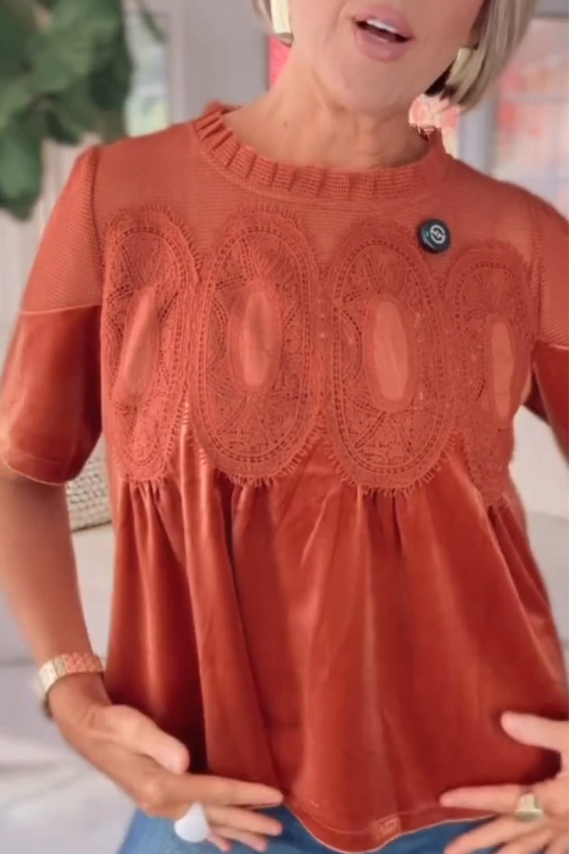 Women Round Neck Patchwork Printed Casual Top