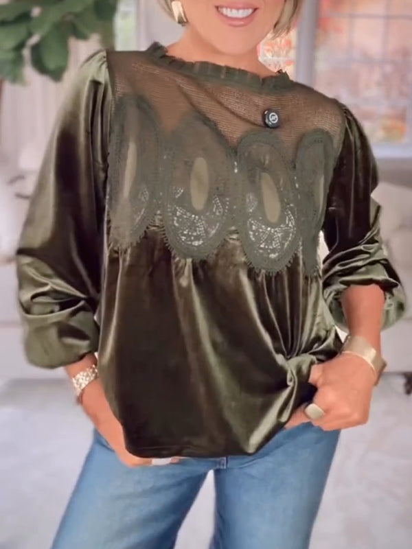 Women Round Neck Patchwork Printed Casual Top