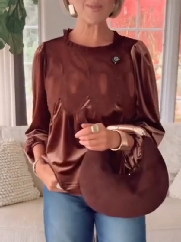 Women Round Neck Patchwork Printed Casual Top