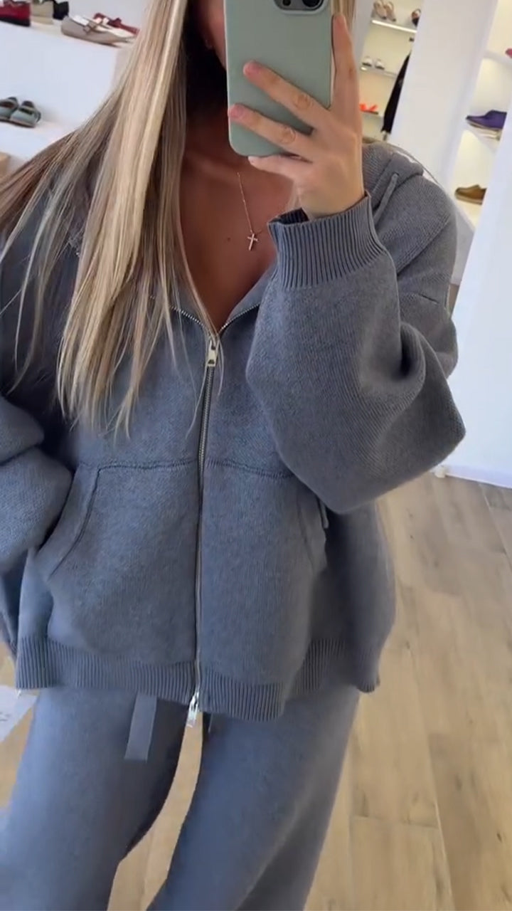 Women Hooded Drawstring Jacket + Pants Casual Suit