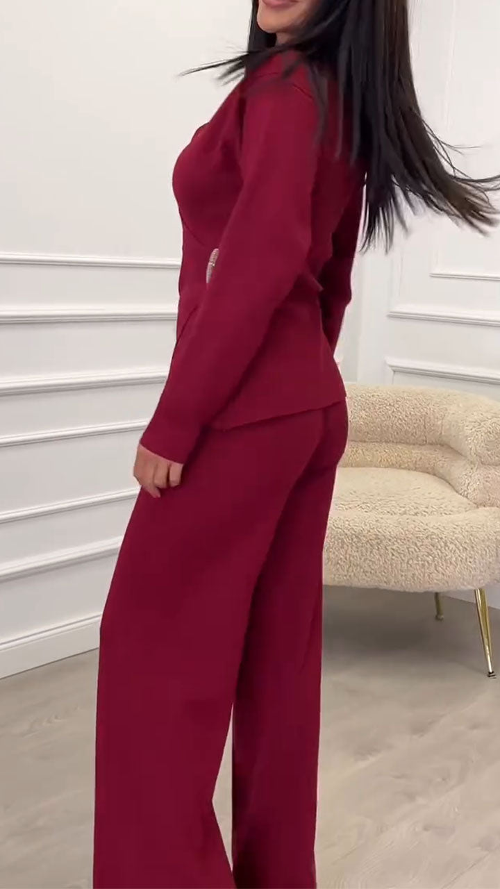 Women V-neck Irregular Top + Pants Temperament Commuter Suit