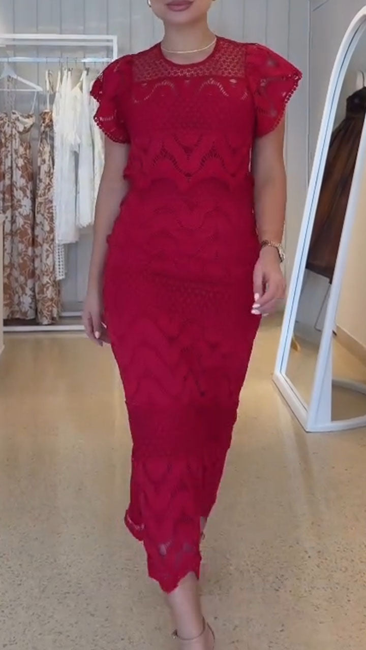 Women Round Neck Printed Hollow-Out Elegant Temperament Suit