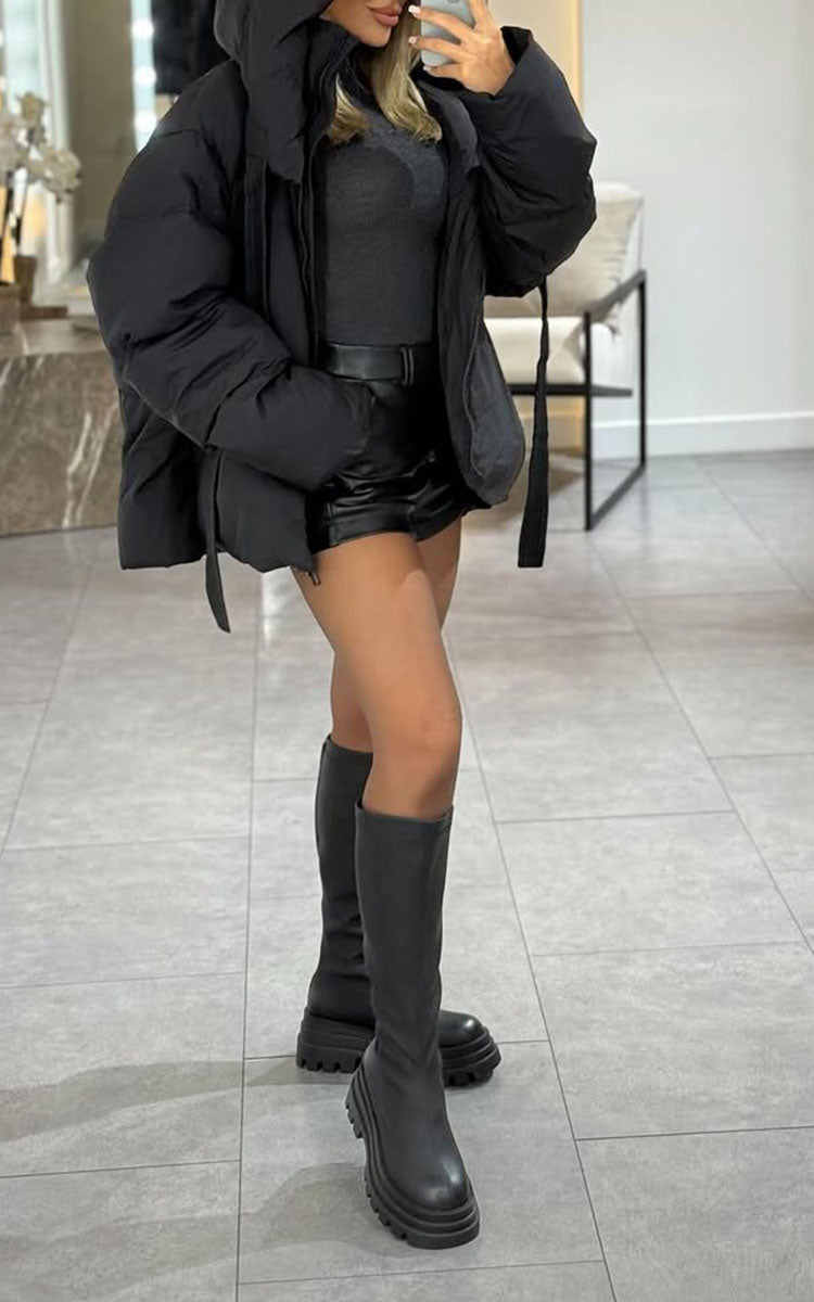 Women Hooded Solid Color Casual Cotton Jacket