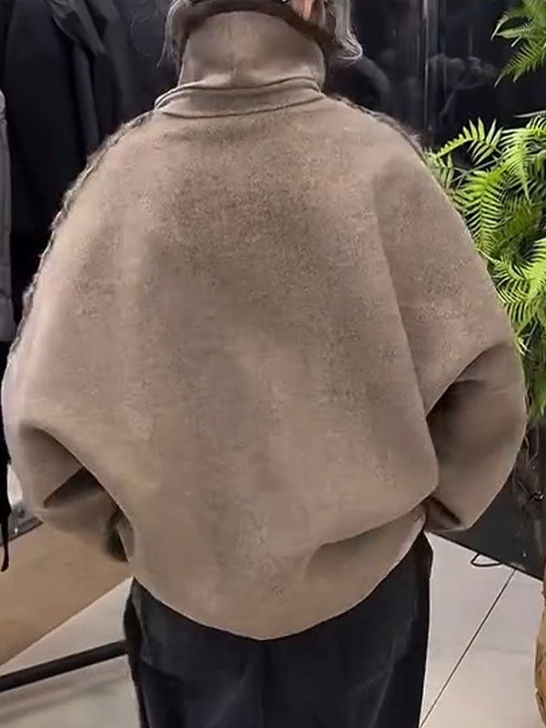 Women Collared Patchwork Casual Plush Coat