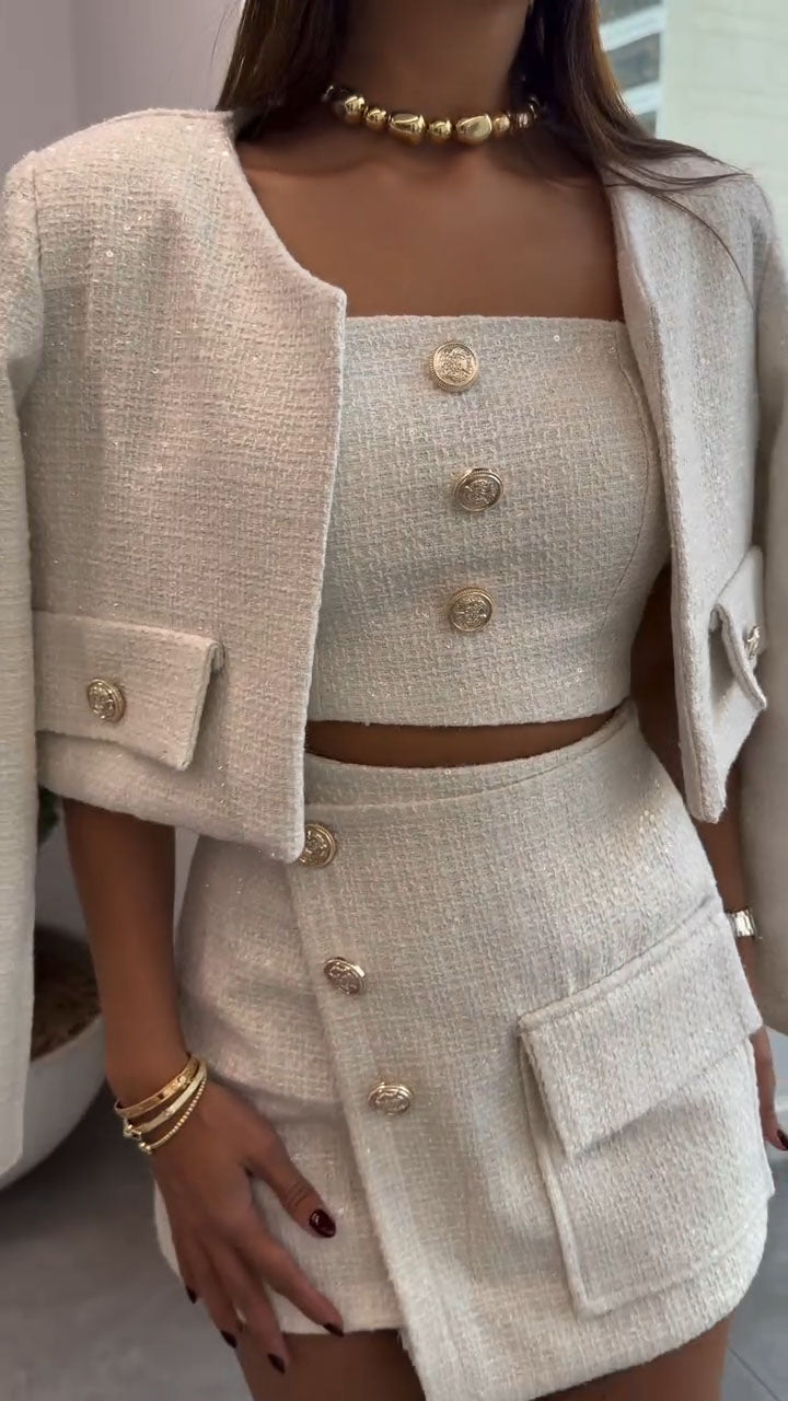 Women Buckle Temperament Casual Three Piece Set