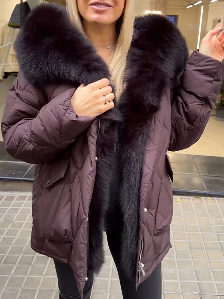 Women Hooded Patchwork Plush Casual Cotton Jacket