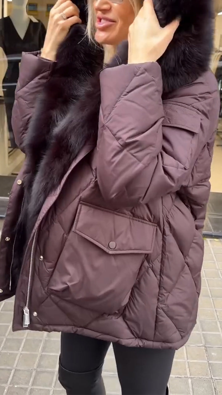 Women Hooded Patchwork Plush Casual Cotton Jacket