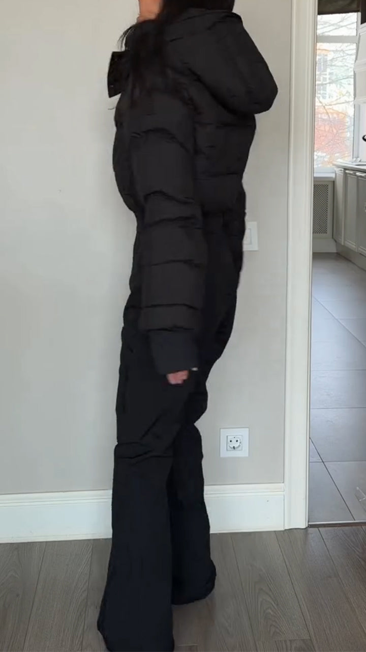 Women Hooded Patchwork Casual Cotton Jacket Jumpsuit