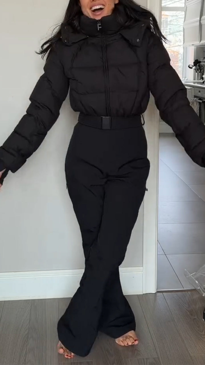 Women Hooded Patchwork Casual Cotton Jacket Jumpsuit