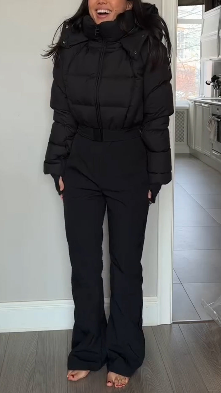 Women Hooded Patchwork Casual Cotton Jacket Jumpsuit