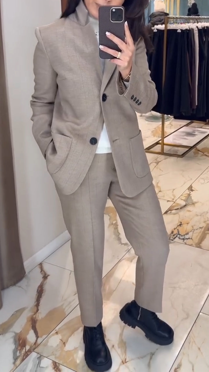 Women Stand Collar Jacket+ Pants Temperament Commuting Suit