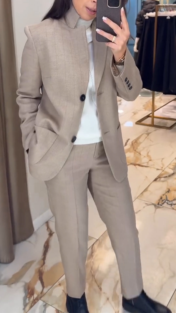 Women Stand Collar Jacket+ Pants Temperament Commuting Suit