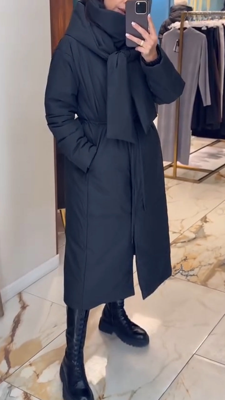 Women Hooded Solid Color Casual Long Cotton Jacket