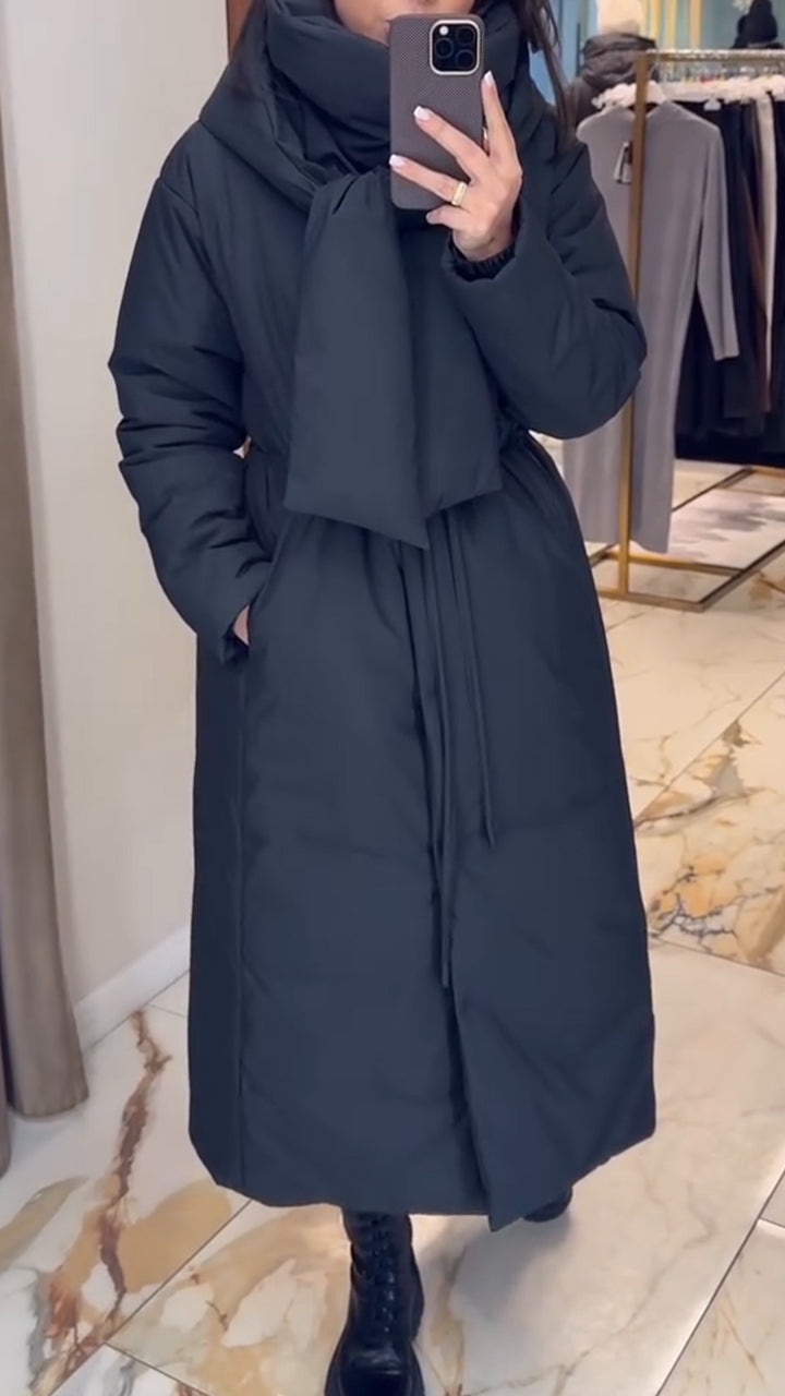 Women Hooded Solid Color Casual Long Cotton Jacket