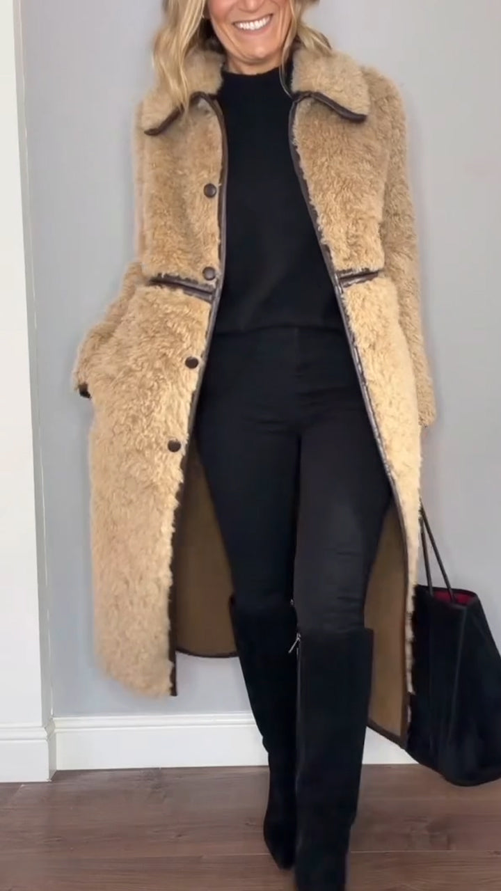 Women Laple Collar Patchwork Casual Plush Coat