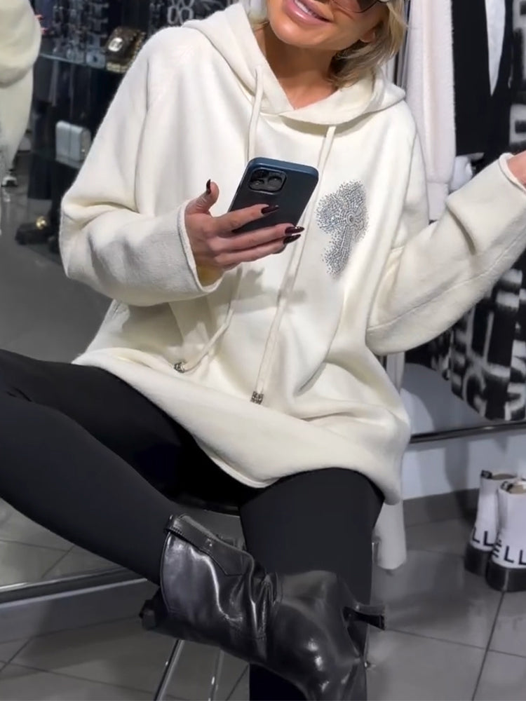 Women Round Neck Hooded Stamping Printed Casual Hoodie